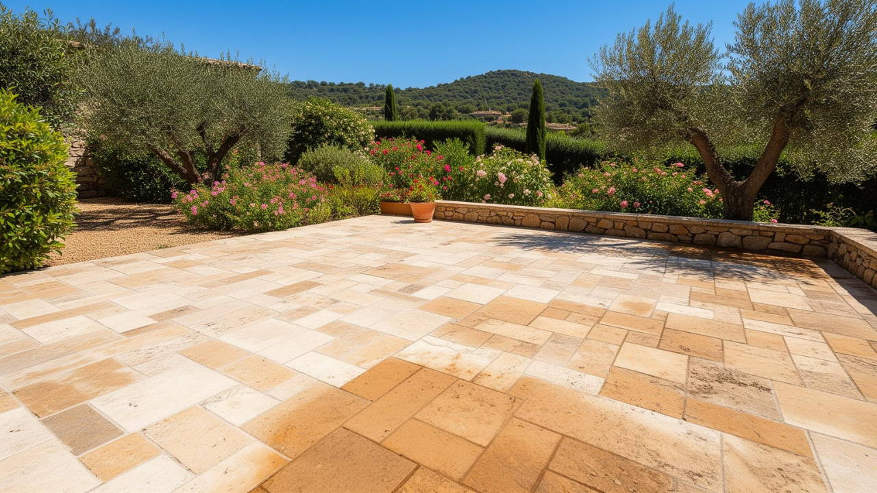 Nettoyage terrasse dallage pavés — sans Karcher